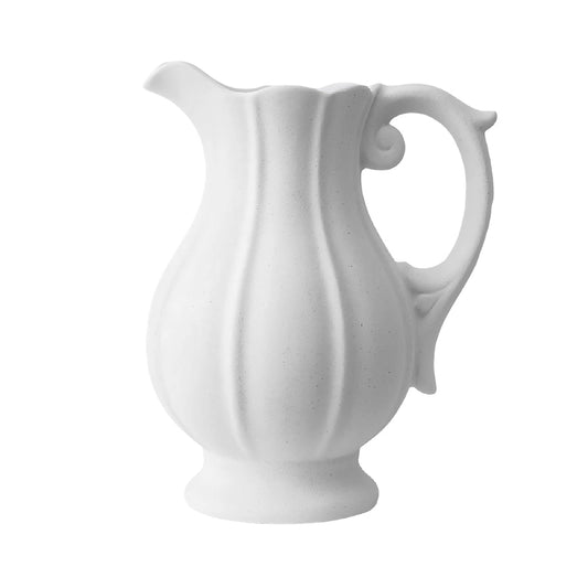 Vase Vintage Cruche Blanche Striée en Céramique modèle B.