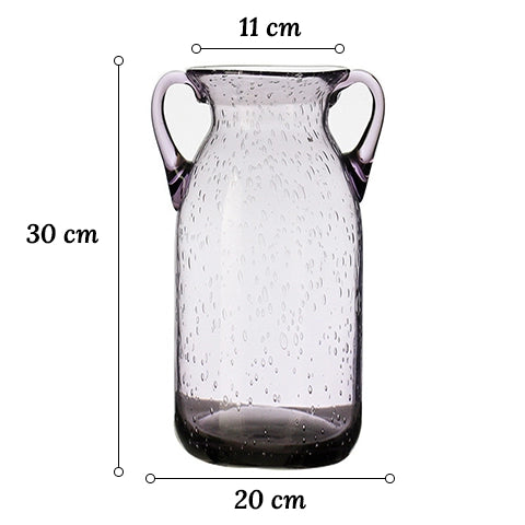 Vase violet verre bullé avec anses en verre dimensions du modèle L sur fond blanc