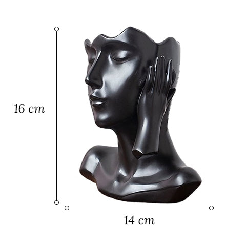 Vase visage femme esthétique en céramique dimensions des  modèles A noir et blanc sur fond blanc