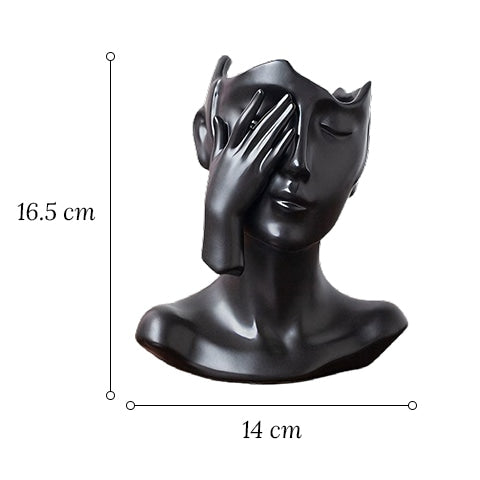 Vase visage femme esthétique en céramique dimensions des  modèles B noir et blanc sur fond blanc