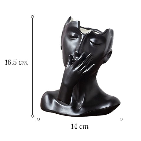 Vase visage femme esthétique en céramique dimensions des  modèles C noir et blanc sur fond blanc