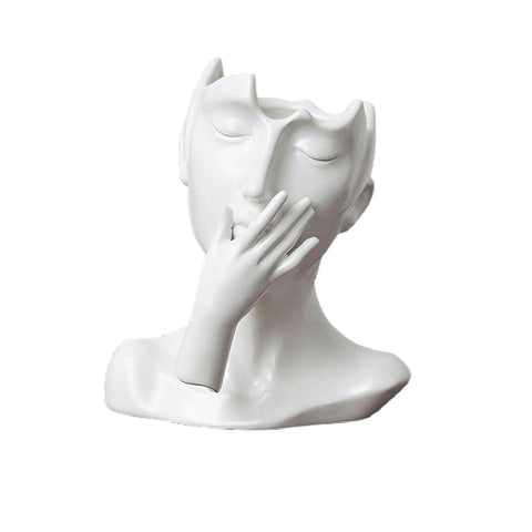 Vase visage femme esthétique en céramique modèle C blanc.