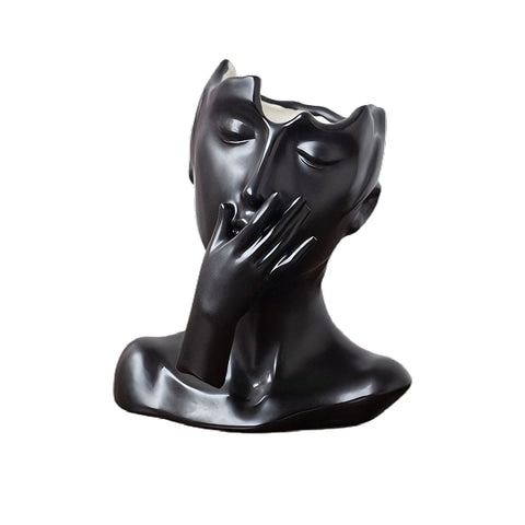 Vase visage femme esthétique en céramique modèle C noir