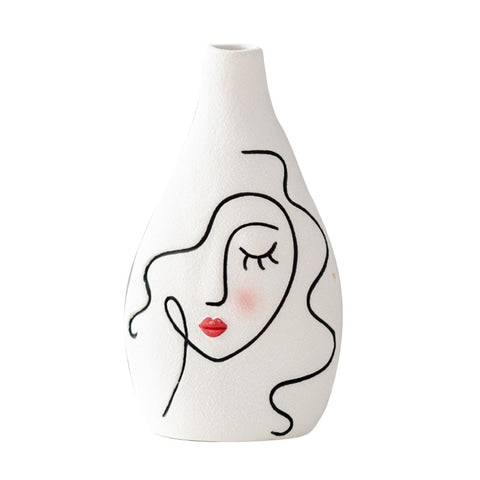 Vase visage femme peint à la main en céramique modèle A