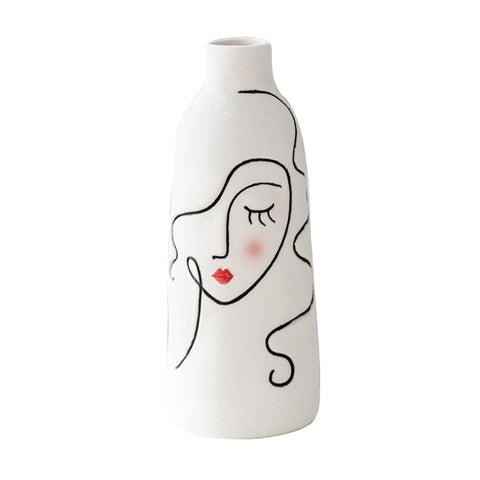 Vase visage femme peint à la main en céramique modèle C