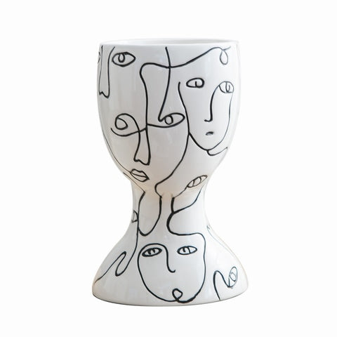Vase visages abstraits original en céramique