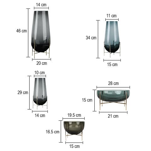 Grand vase en verre goutte d’eau avec trépied en Verre & Fer dimensions styles A & B & C & D & E