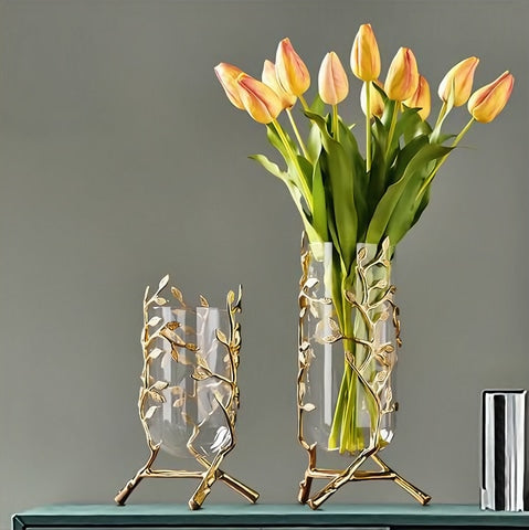 Grand vase transparent modèle Grand avec fleurs & modèle petit présentation