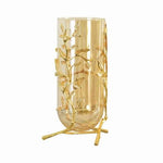 Grand Vase Transparent Support Doré Motifs Feuilles   (Verre & Métal) - Vignette | Vase Cute