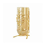 Grand Vase Transparent Support Doré Motifs Feuilles   (Verre & Métal) - Vignette | Vase Cute