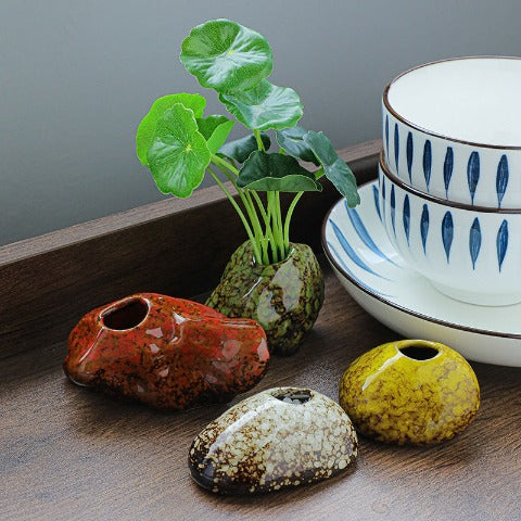 Mini vase forme pierre colorée - Céramique decoratif Vase Cute Rouge & Vert & Blanc & Jaune Présentation