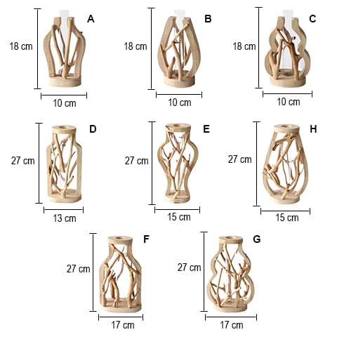 Soliflore artisanal créatif en bois sculpté en Bois & Verre dimensions tous les styles