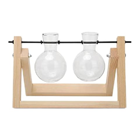 Vase soliflore bulle sur support balancier en Bois & fer & verre présentation couleur Bois Blanc taille M