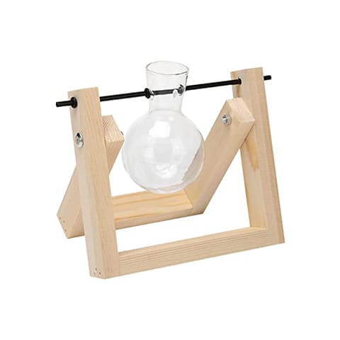 Vase soliflore bulle sur support balancier en Bois & fer & verre présentation couleur Bois Blanc taille S