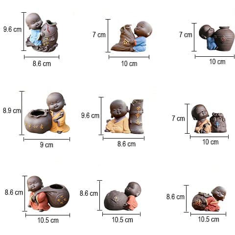 Soliflore petit moine heureux en Céramique dimensions modèles 1, 2 et 3.