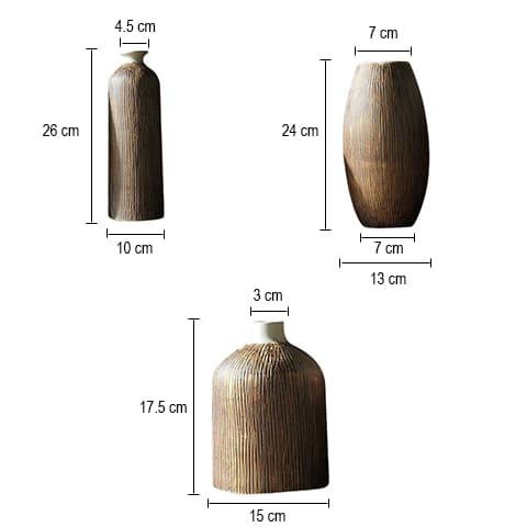 Vase artisanal marron aspect écorce rayée en Céramique dimensions styles A & B & C
