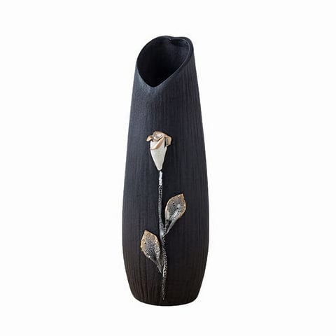 Vase motif fleur en Céramique modèle Noir B présentation sur fond blanc