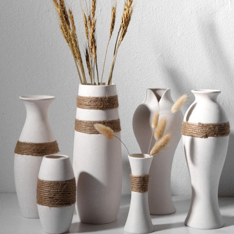 Vase blanc avec lien de chanvre tressé en Céramique image présentation tous modèles