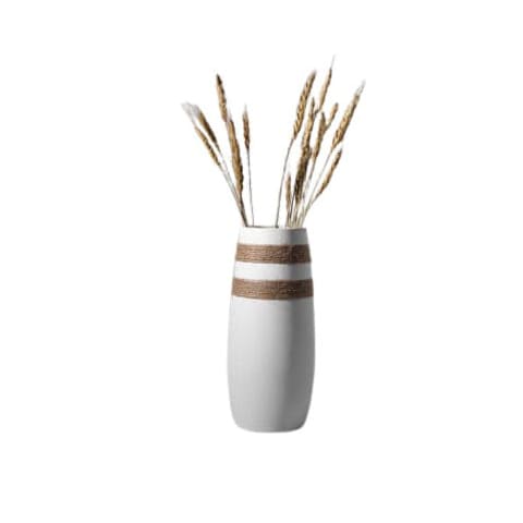 Vase blanc avec lien de chanvre tressé en Céramique modèle A 22cm présentation