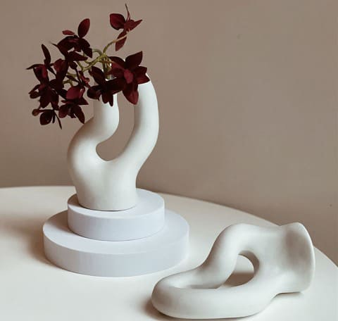 Vase gris clair sculpture abstraite - Céramique original Vase Cute Gris clair fleurs présentation