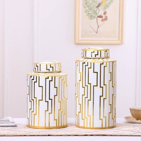 Vase blanc et doré lignes géométriques présentation modèles Grand & Petit
