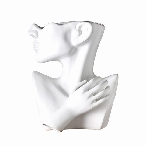Présentation buste femme tête de profil sans fleurs sur fond blanc