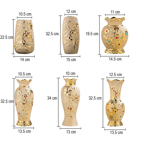 Vase chic relief floral couleur or dimensions styles 1 & 2 & 3 & 4 & 5 & 6