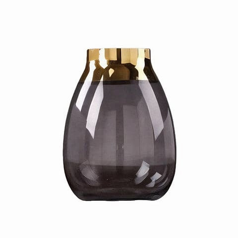 Vase coloré uni artisanal bordure dorée en Verre présentation modèle Gris B 