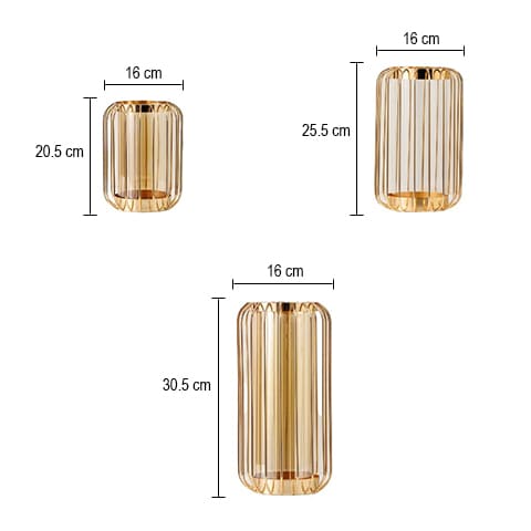 Vase transparent créatif lanterne dorée en Verre & Fer dimensions tailles S & M & L