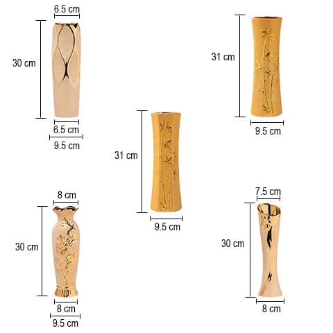 Vase doré ornements floraux forme variée en Céramique dimensions styles Alvéole & Bambou &  Bambou hexagonal & Floral & Longiligne 