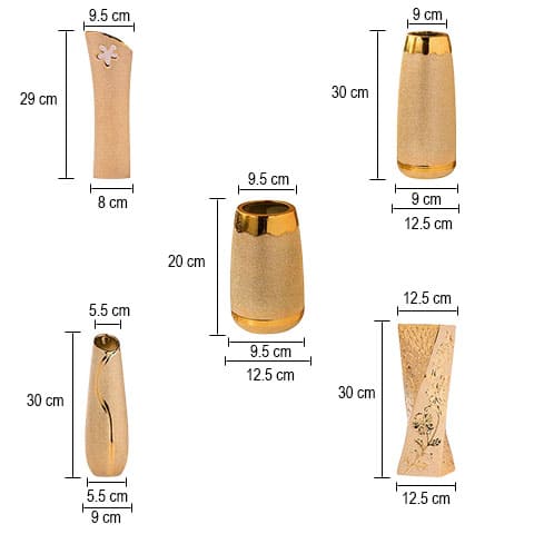 Vase doré ornements floraux forme variée en Céramique dimensions styles Motif fleur & Givré grand & Givré petit & Oblique & Torsadé