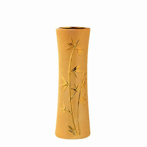 Vase doré ornements floraux forme variée en Céramique présentation style Bambou 