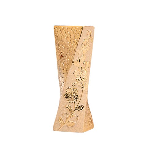 Vase doré ornements floraux forme variée en Céramique présentation style Torsadé avec fleurs en relief