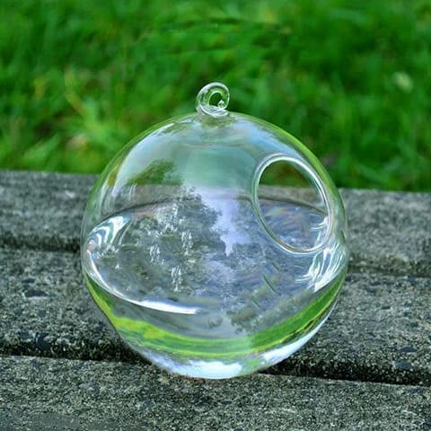 Vase boule suspendue sur pied en Verre & fer forgé boule seul