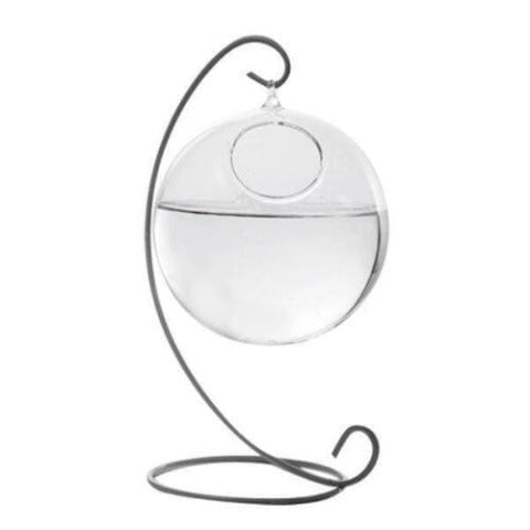 Vase boule suspendue sur pied en Verre & fer forgé couleur blanc