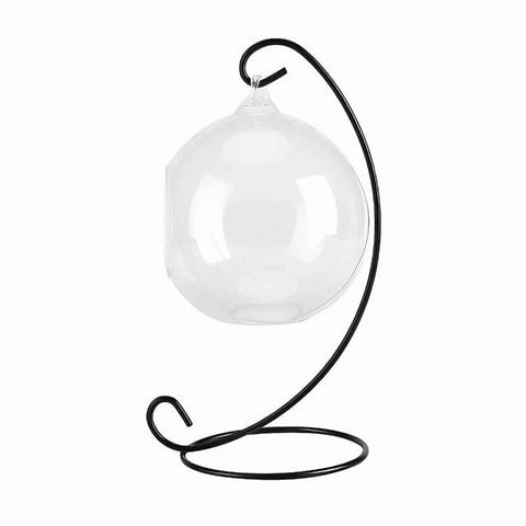 Vase boule suspendue sur pied en Verre & fer forgé couleur noir