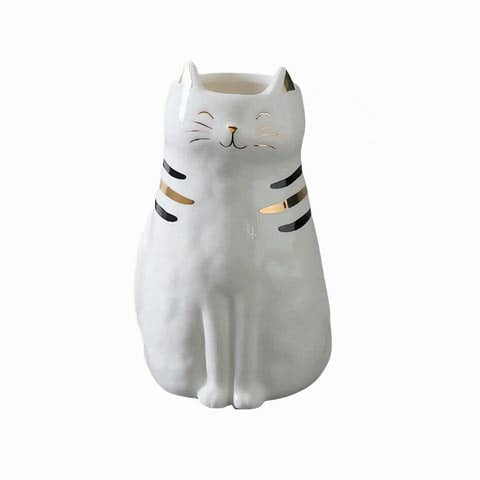 Vase en forme de chat blanc en céramique