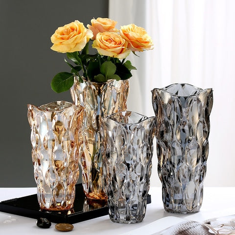 Vase luxueux reflet or ou gris en Cristal luxueux modèles Or Petit & Or Grand & Gris Petit & Gris Grand présentation