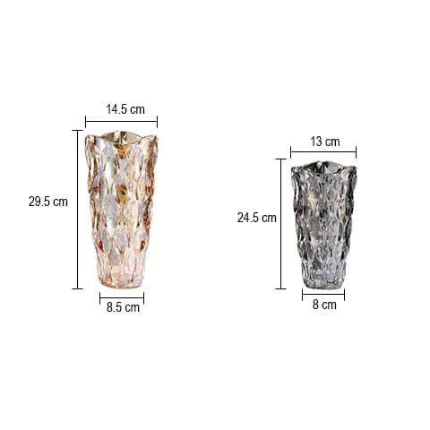 Vase luxueux reflet or ou gris en Verre de Cristal dimensions tailles Grand & Petit