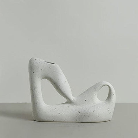 Vase minimaliste sculpture art abstrait - Céramique original Modèle 1/ Blanc présentation