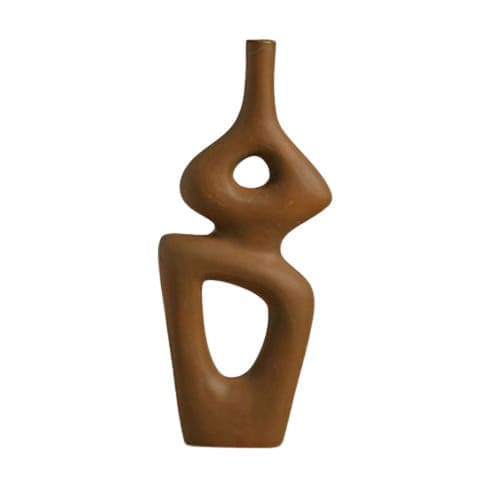 Vase minimaliste sculpture art abstrait en Céramique original Style 2 Marron