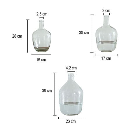 Vase Dame Jeanne moderne transparent en Verre dimensions taille S & M & L