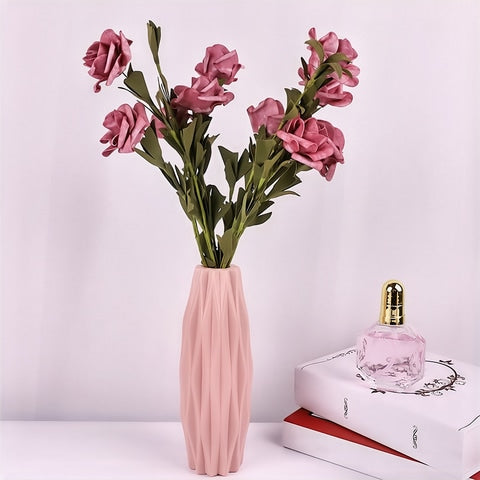 Vase motif origami ondulé blanc ou rose en Polypropylène décoratif Couleur Rose avec fleurs