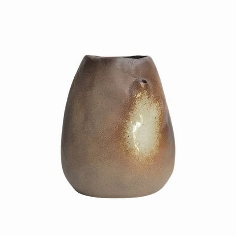 Vase ancien cabossé style poterie marron glacé en Céramique style F présentation