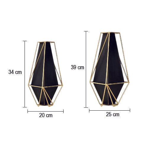 Vase raffiné géométrique noir et doré en Métal & Fer dimensions tailles S & L