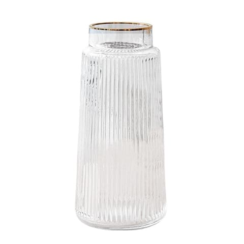 Vase rayé de couleur avec bordure liseré doré en verre présentation modèle Transparent M.