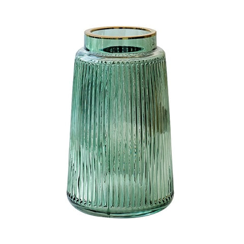 Vase rayé de couleur avec bordure liseré doré en verre présentation modèle Vert S