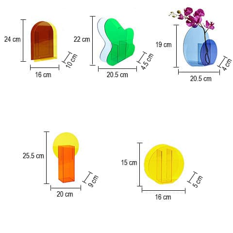 Vase rond et asymétrique coloré en Acrylique dimensions tous les modèles