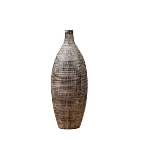 Vase sculpté ligne chaotique noir et blanc en Céramique Taille L
