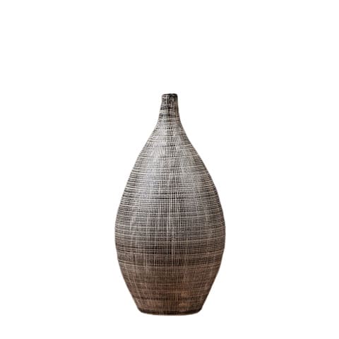 Vase sculpté ligne chaotique noir et blanc en Céramique Taille M